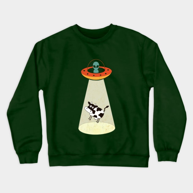 Alien UFO Cow Abduction Crewneck Sweatshirt by JohnnyxPrint